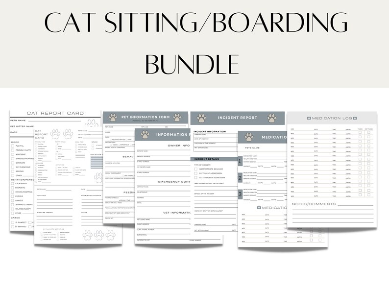 Cat Boarding Form Template Editable Template Cat Report Card Cat