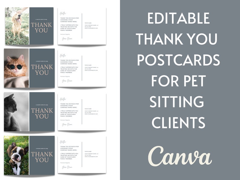 Editable Thank You Postcard for Pet Sitting Clients Pet Sitting