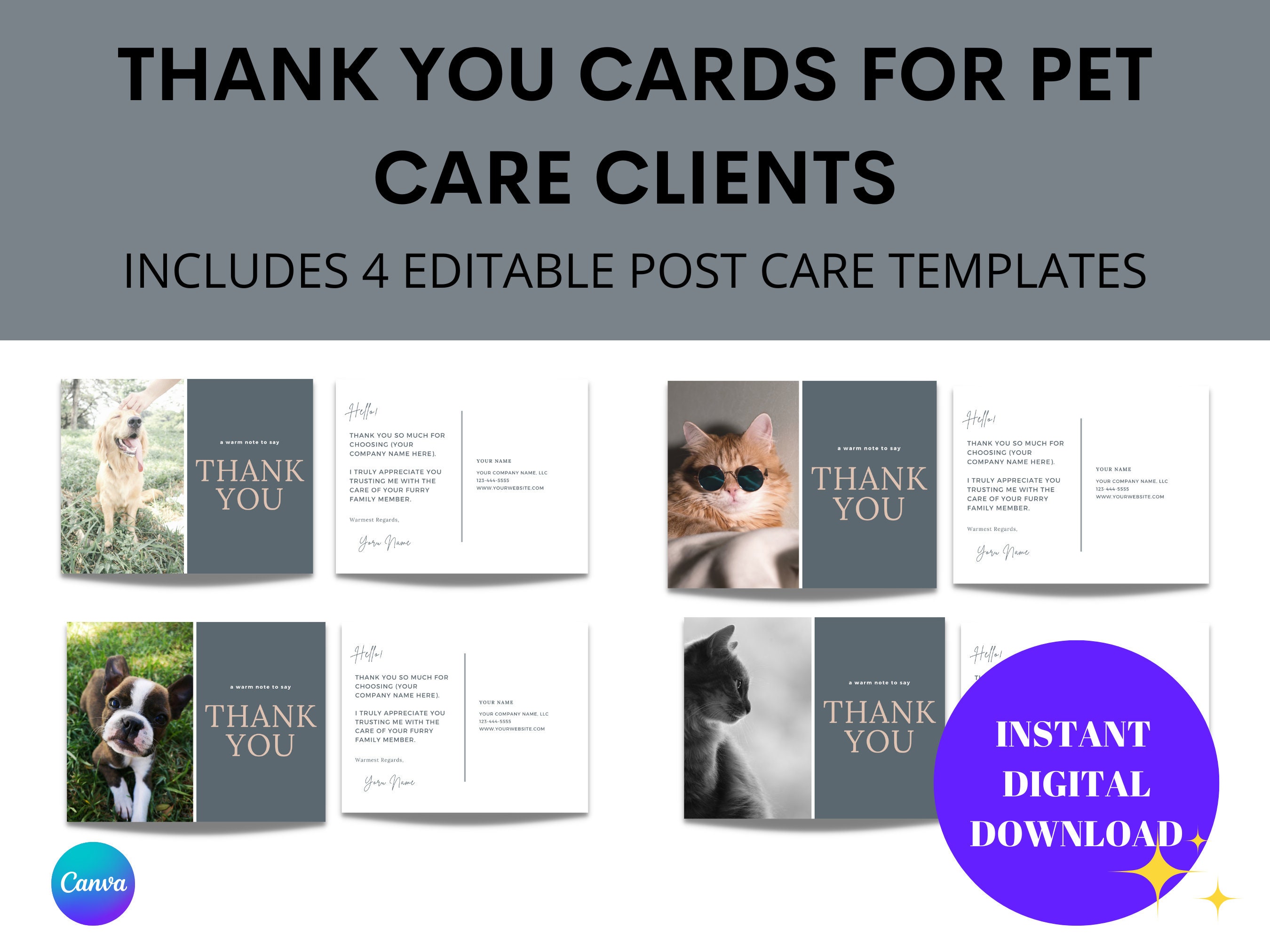 Editable Thank You Postcard for Pet Sitting Clients Pet Sitting