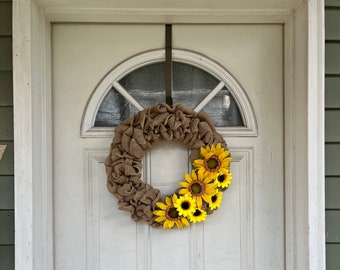 Sunflower, Sunflowers, Sunflower Wreath, Burlap, Burlap Wreath, Sunflower Burlap Wreath, Spring, Spring Wreath, Summer, Summertime Wreath