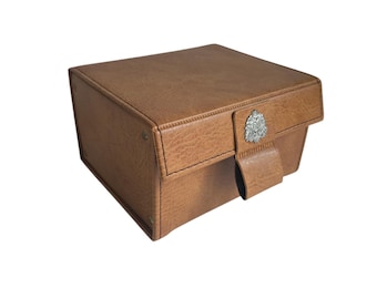 Vintage Faux Leather Storage Box with Clasp, Brown Decorative Case