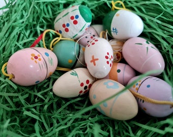 Vintage Erzgebirge Easter set of 11 colorful eggs Folk art hand painted made in East Germany German Easter Wooden decoration