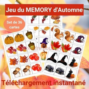 Memory d'Automne 36 cartes et pictogrammes vocabulaire CAA