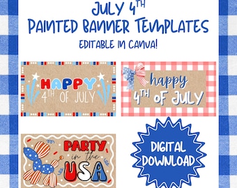 4th of July Painted Banner Template | Editable in Canva | Digital Download | Craft Paper Banner