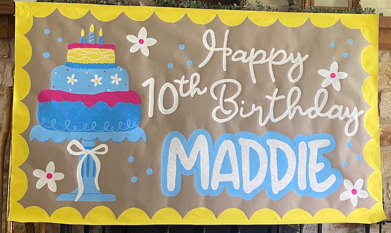 Floral Birthday Cake Banner Template | Editable Canva Design (digital ...