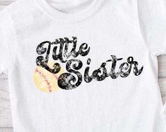 Little Sister Baseball Softball PNG, Distressed Lettering (Digital Download)