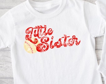Little Sister Baseball/Softball PNG, Distressed Design (Digital Download)
