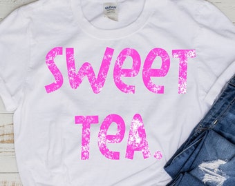Pink Distressed Sweet Tea Design, Shirt PNG (Digital Download)