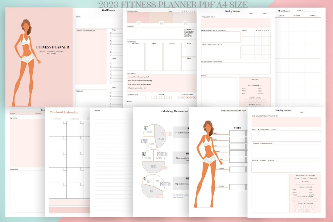 Printable Fitness Planner, Workout, Meal, Weight Loss Tracker (PDF, A4 ...