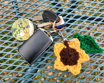 Crochet Sunflower Keychain Bag Charm Leaf