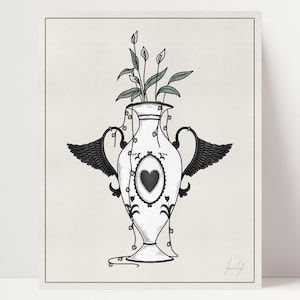 Angel Vase Original Art Print | 8”x10” Illustration | Botanical Houseplant Poster | Traditional Tattoo Floral Home Decor | Gallery Wall Art