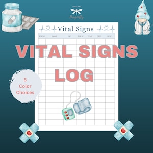 Vital signs log / Vitals / Blood pressure tracker / CNA / Nurse / Report Sheet / LPN / RN