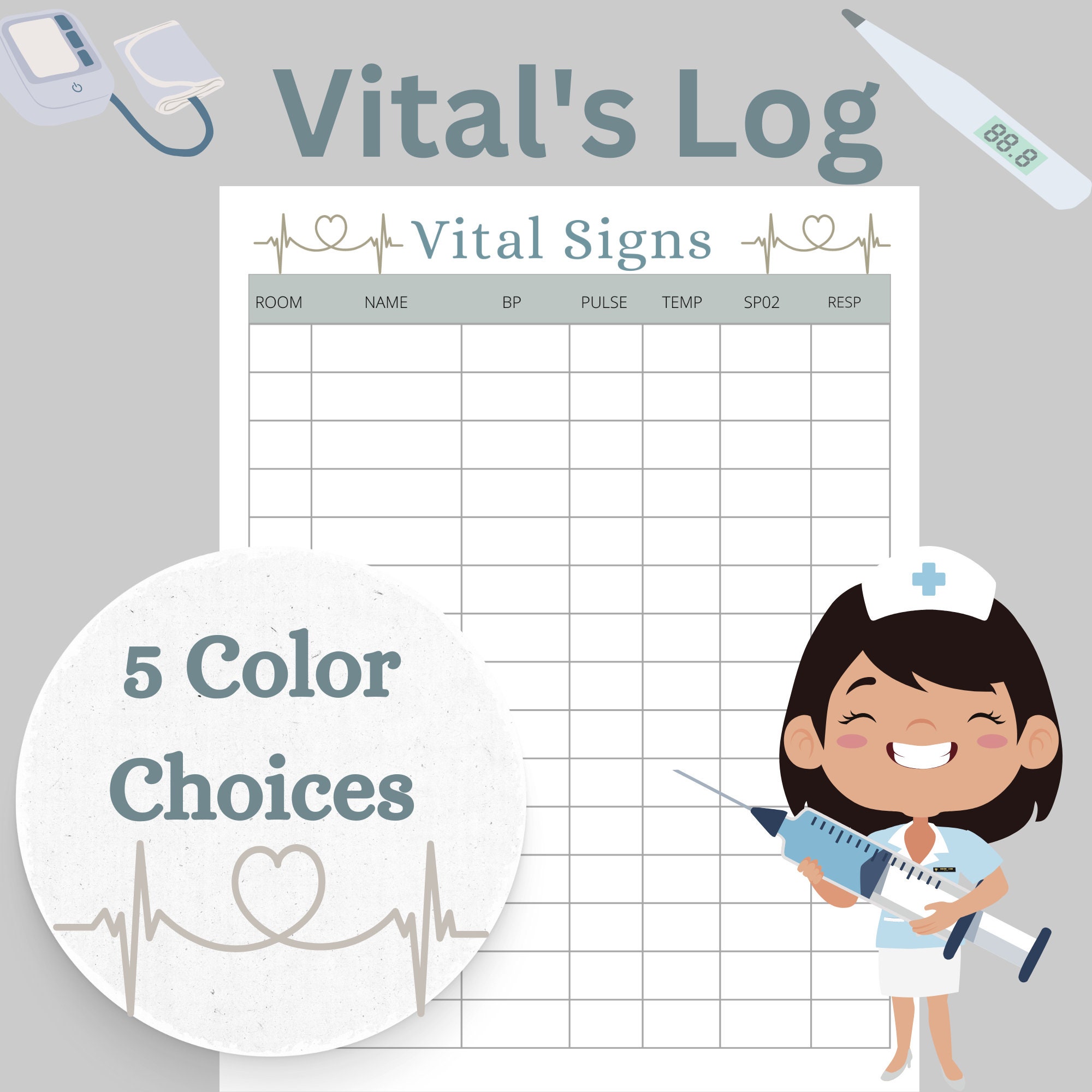 Printable Vitals Log / Vitals Report / Chart / Vital Signs Tracking
