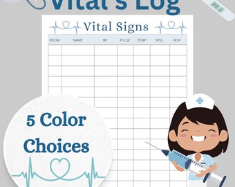 Printable Vitals log / Vitals Report / Chart / Vital signs Tracking Sheet / 15 Patient / BP  / Blood Pressure  / Nursing / CNA / Nurse