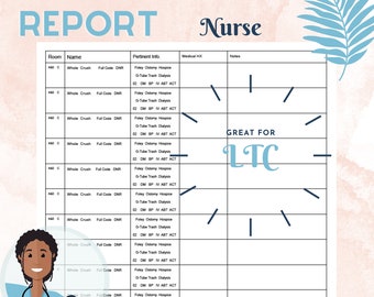 Nursing Report Sheet / LTC / Long Term Care / SNF / LPN / Registered Nurse / Shift Change / Multiple Patient / Skilled Nursing Report Sheet