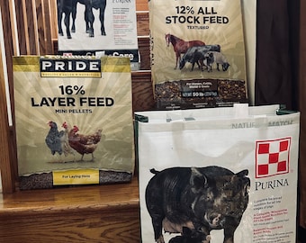 Upcycled Animal Feed Bag Tote: Recycled Grocery Shopping Bag