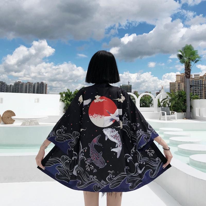 Fashioned Japanese KOI Fish Haori Coat 