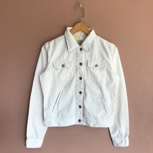 Medium, Vintage Ralph Lauren Polo Jeans Co. White Denim Jacket Crop Top, Classic Retro Style, 90s or Early 2000s Women&#39;s Clothing