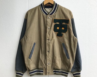 Vintage Campux JVJ men’s shirt japan big patches logo two tones colors varsity jacket snap button