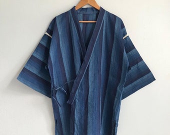 Vintage kimono big stripes blue ombre design cardigan string style coat flying