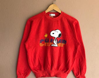 Grande maglione rosso vintage anni '60 con Snoopy, rara felpa retrò con personaggio dei cartoni animati Peanuts, top corto in pile pesante, moda da collezione anni '60