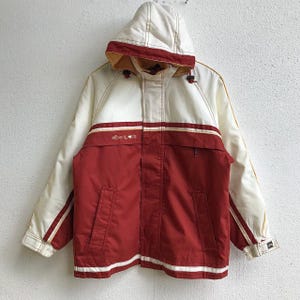 Vintage Elbe Sport Ski Multicolor Red White Waxed Canvas Jacket size M