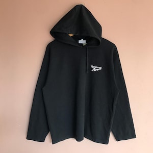 Medium, Vintage Y2K Reebok Black Hoodie, Retro Sportswear Pullover Sweatshirt, Classic 2000s Streetwear Athleisure