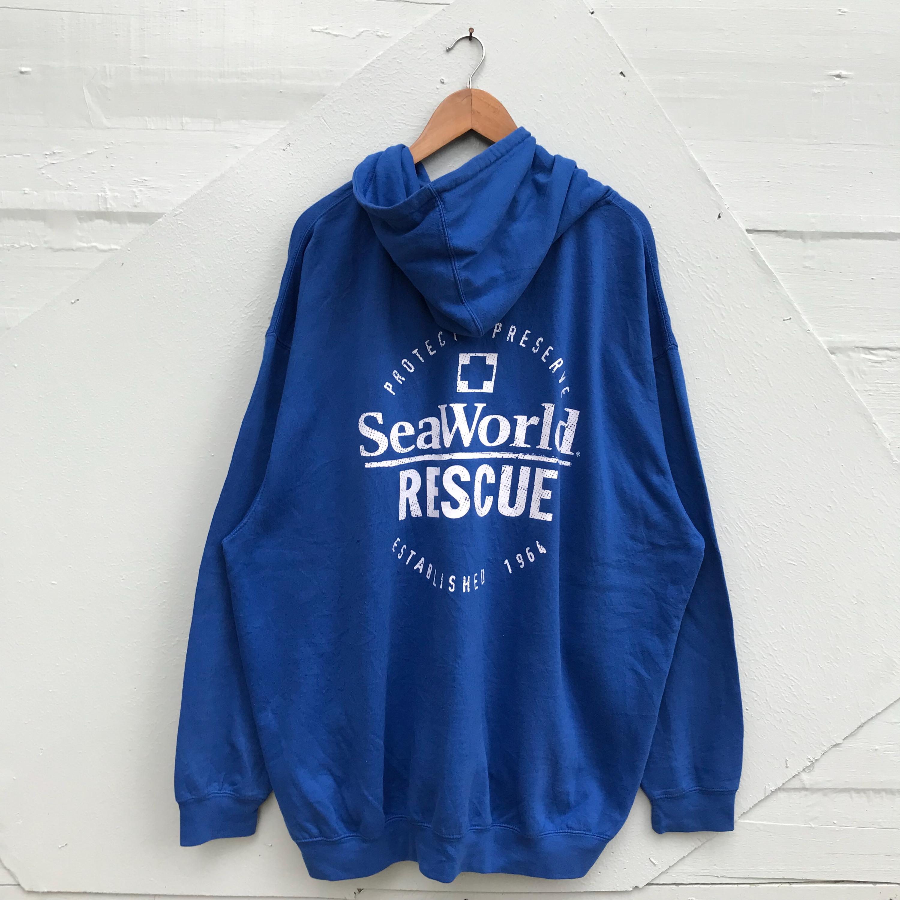Vintage Seaworld Rescue Hoodie, Oversized Blue Sweatshirt, Marine