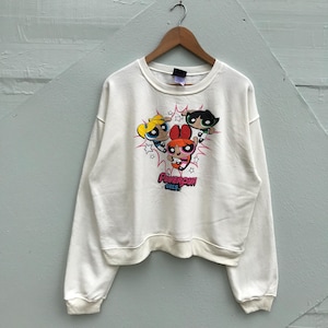 Vintage Powerpuff Girls Sweatshirt Cropped, 90s Y2K Cartoon Network Crewneck, Blossom, Bubbles and Buttercup Graphic Sweater