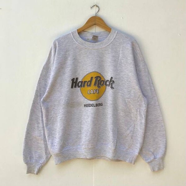 Vintage 90s Hard Rock Cafe Sweatshirt Hard Rock Cafe Crewneck Hard Rock Cafe Sweater Pullover Hard Rock Cafe Heidelberg Printed Logo
