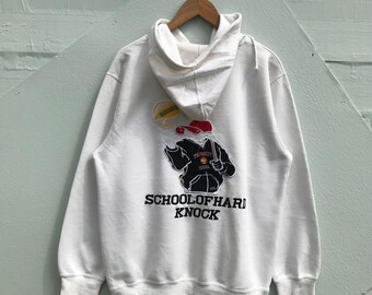 Large, Vintage School of Hard Knocks Hoodie, 90s White Embroidered