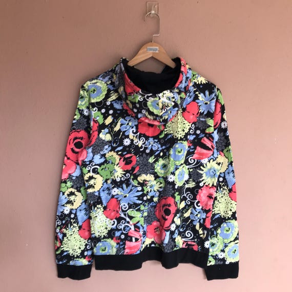 Large, Vintage Christopher & Banks Vibrant Floral Hooded Jacket 