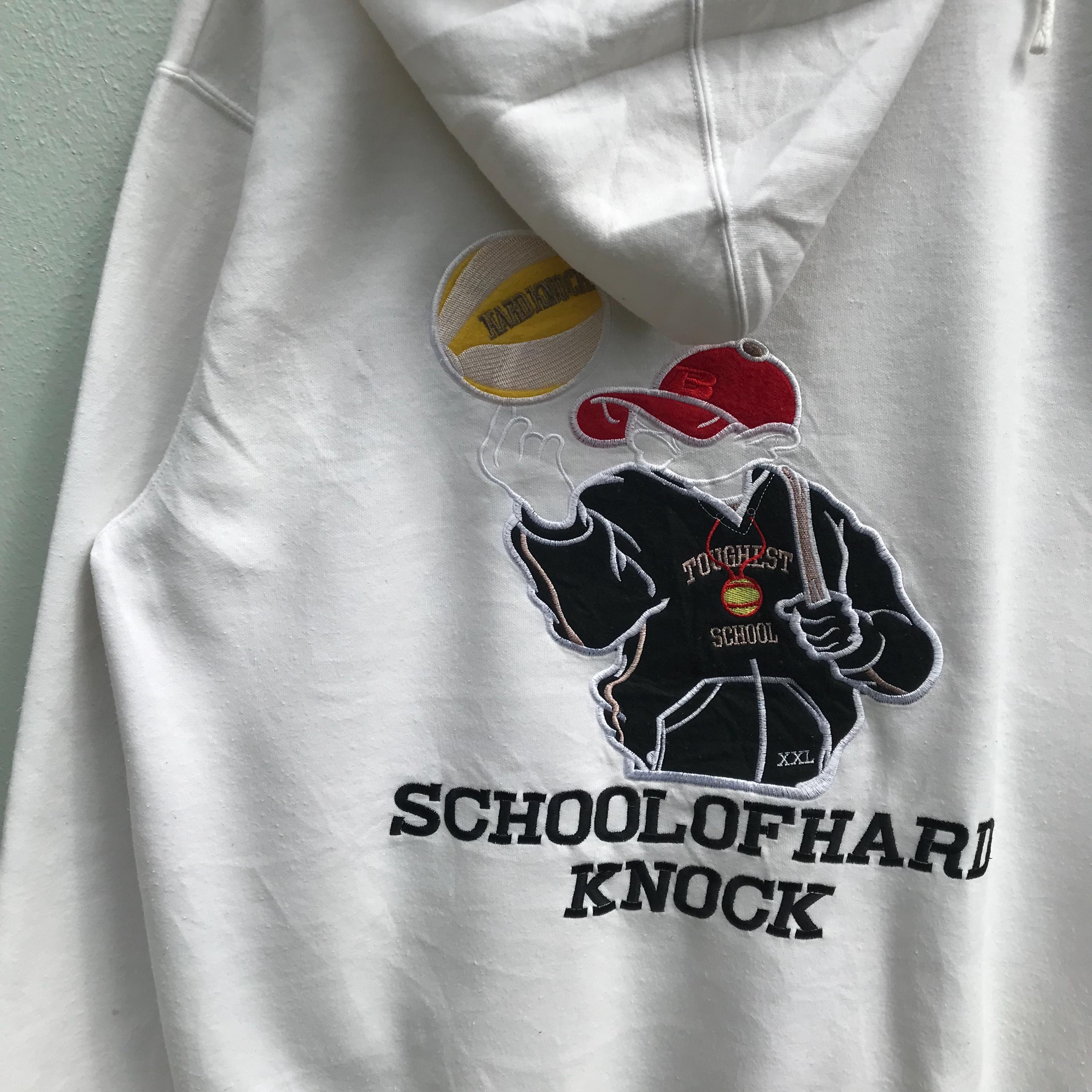 Large, Vintage School of Hard Knocks Hoodie, 90s White Embroidered