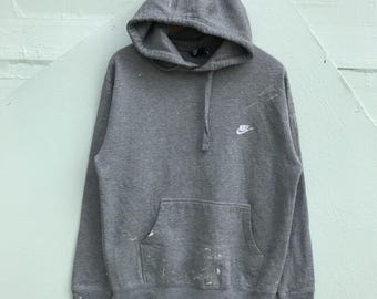 Medium, Vintage Nike Gray Hoodie Sweatshirt, Distressed Grunge Streetwear, 90s Y2K Style