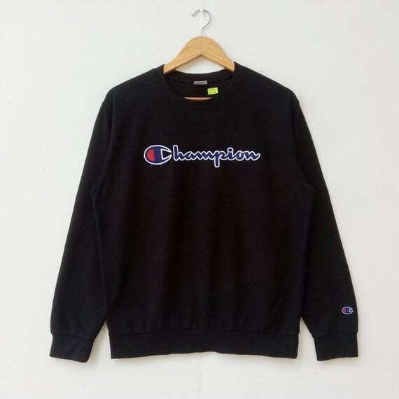 Vintage 90s Champion Reverse Weave Black Sweatshirt, Embroidered