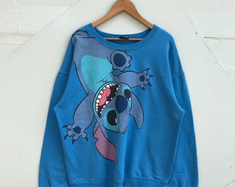 Disney Stitch Sweatshirt, Vintage Blue Pullover, XLarge Cozy Sweater, Lilo & Stitch Fan Apparel, Retro Cartoon Crewneck