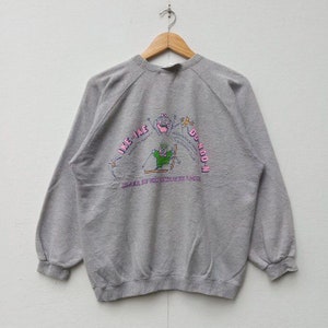 Sweat-shirt gris moyen, vintage des années 90, pull graphique rétro, fabriqué au Japon