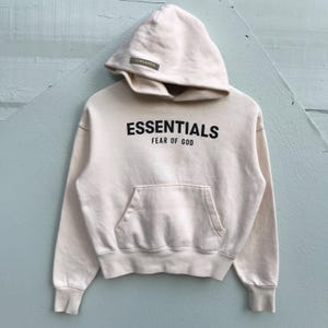 Small, Fear of God Essentials Hoodie, Cream Beige Pullover, Streetwear Small Sweatshirt, Minimalist Luxury Hoodie
