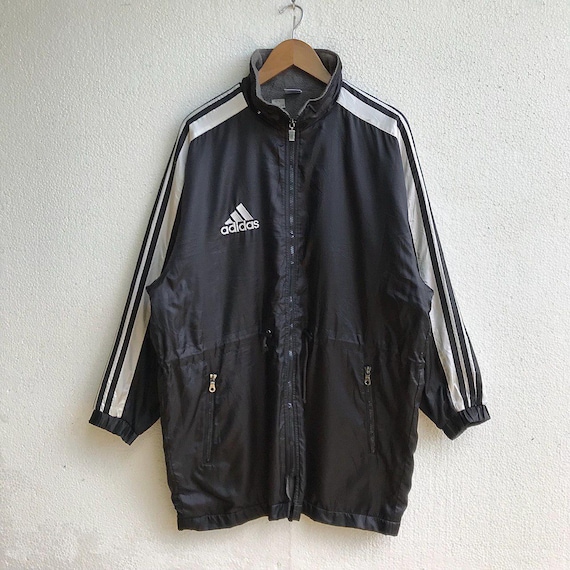 Chaqueta deportiva Adidas vintage con tres rayas, cortavientos con  cremallera en blanco y negro y logotipo, talla S-M