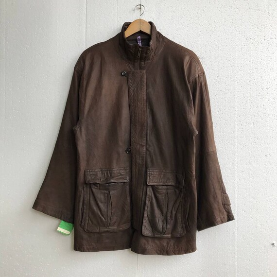 Vintage Como Nouvo Sheep Leather Jacket Parka, Brown Leather Vintage Como Nouvo Sheep Leather Jacket Parka, Brown Leather