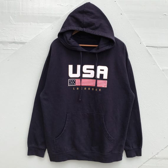 Large, Vintage-style USA Lacrosse Hoodie, Black Independent