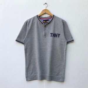 Tommy Hilfiger Spell Out Short Sleeve Sweatshirt, Vintage Designer Logo Pullover, Casual Crewneck Shirt, Unisex Streetwear Top, Summer Style