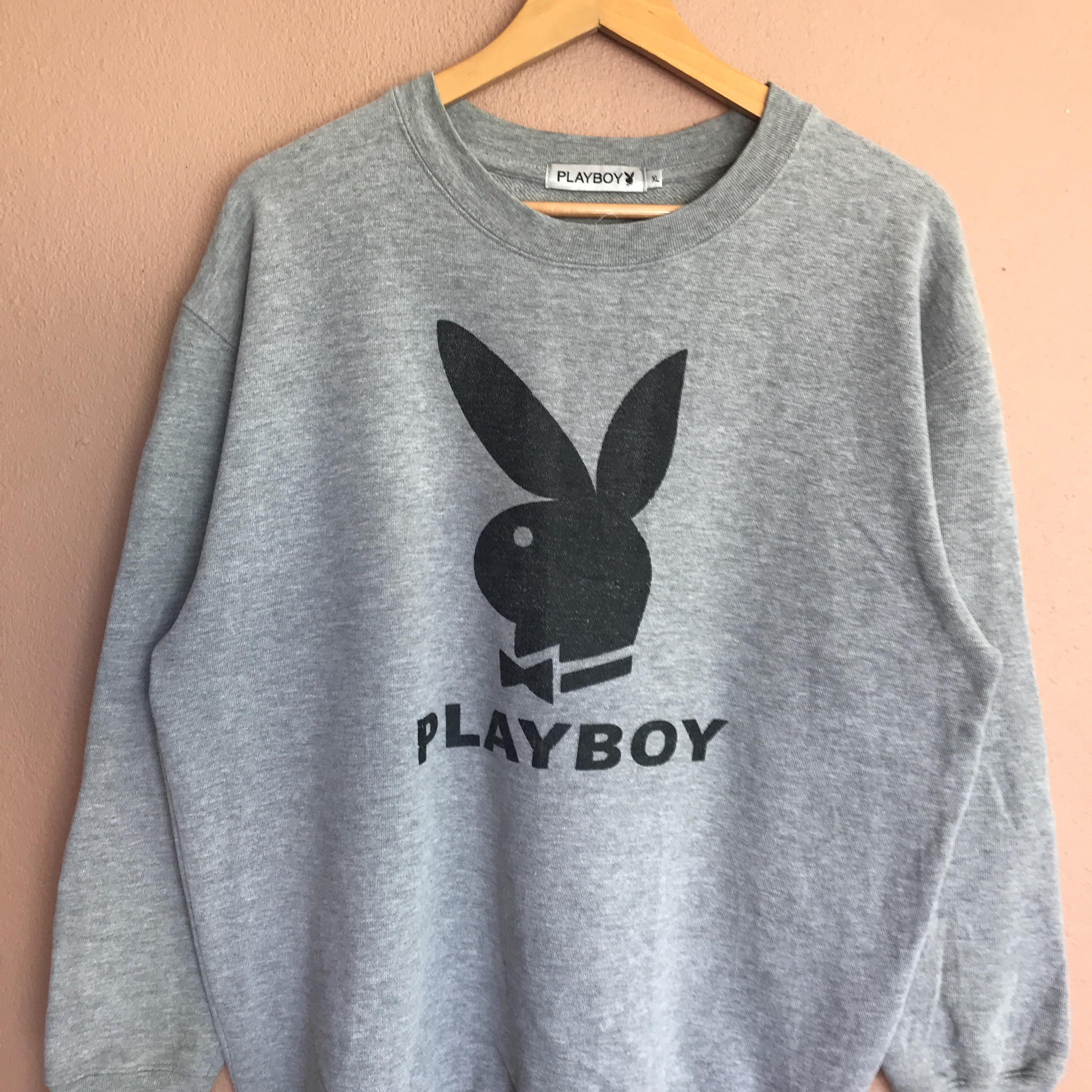 Xlarge, Vintage 90s Playboy Gray Sweatshirt, Retro Bunny Logo