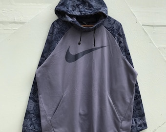 XXLarge, Nike Just Do It Dri-Fit Hoodie, Vintage Gray & Black Pullover, Athletic Streetwear, Large Swoosh Logo, Casual Sportswear Activewear