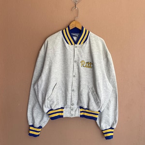 XXL, Sudadera vintage de los 90 Holloway Pittsburgh plateada estilo universitario con botones a presión, logo grande, fabricada en EE. UU., estilo deportivo, cuello redondo.