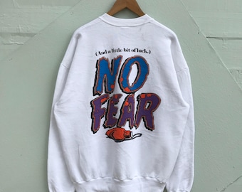 XLarge, vintage jaren 90 No Fear-trui, skater streetwear ronde hals, Y2K grunge-trui, witte skatetrui, vintage kleding