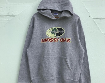 Sudadera con capucha vintage Mossy Oak, sudadera de caza de camuflaje gris, jersey para actividades al aire libre, sudadera con capucha suave y cálida para la naturaleza.