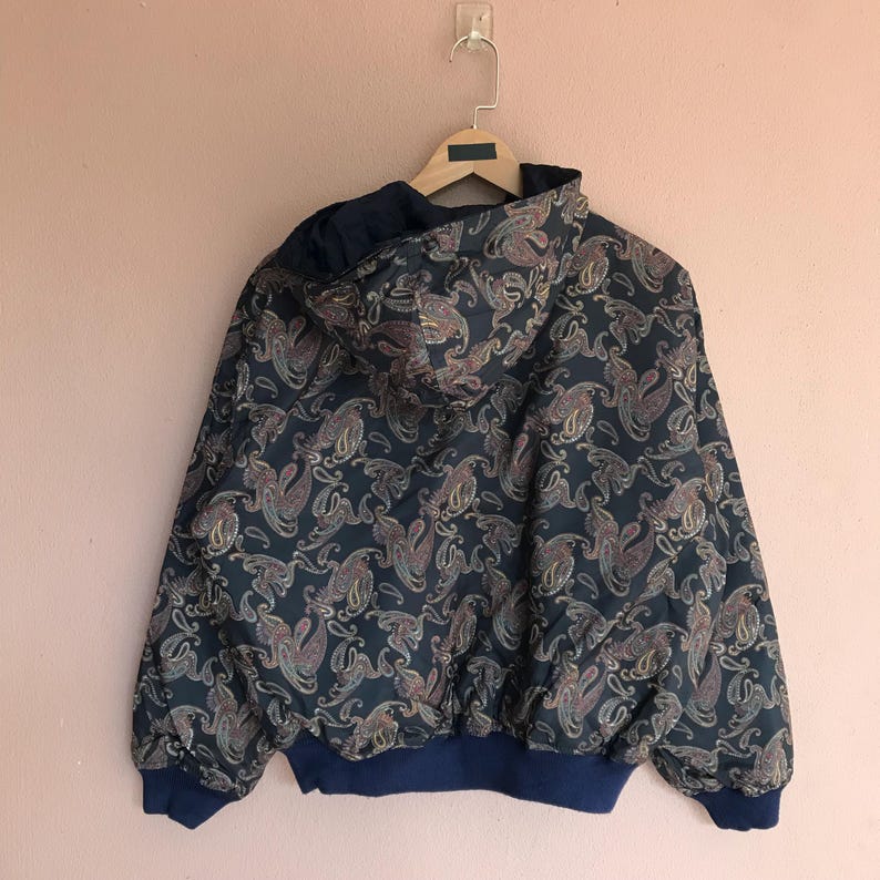 Giacca bomber con cappuccio e motivo Paisley Up Hills, taglia media, reversibile, top corto alla moda con motivo Paisley vintage, giacca bomber da donna alla moda immagine 2
