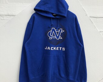 Großer, Vintage North Carolina Jacken Hoodie, Blauer Pullover Sweatshirt, Öffner Sport Hoodie, Retro Athletischer Hoodie, Klassischer Logo Pullover