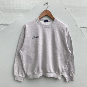 Vintage ASICS Crewneck Sweatshirt, Women&#39;s Retro Athletic Style, Classic Gray Jumper, Size S/M, Casual Streetwear